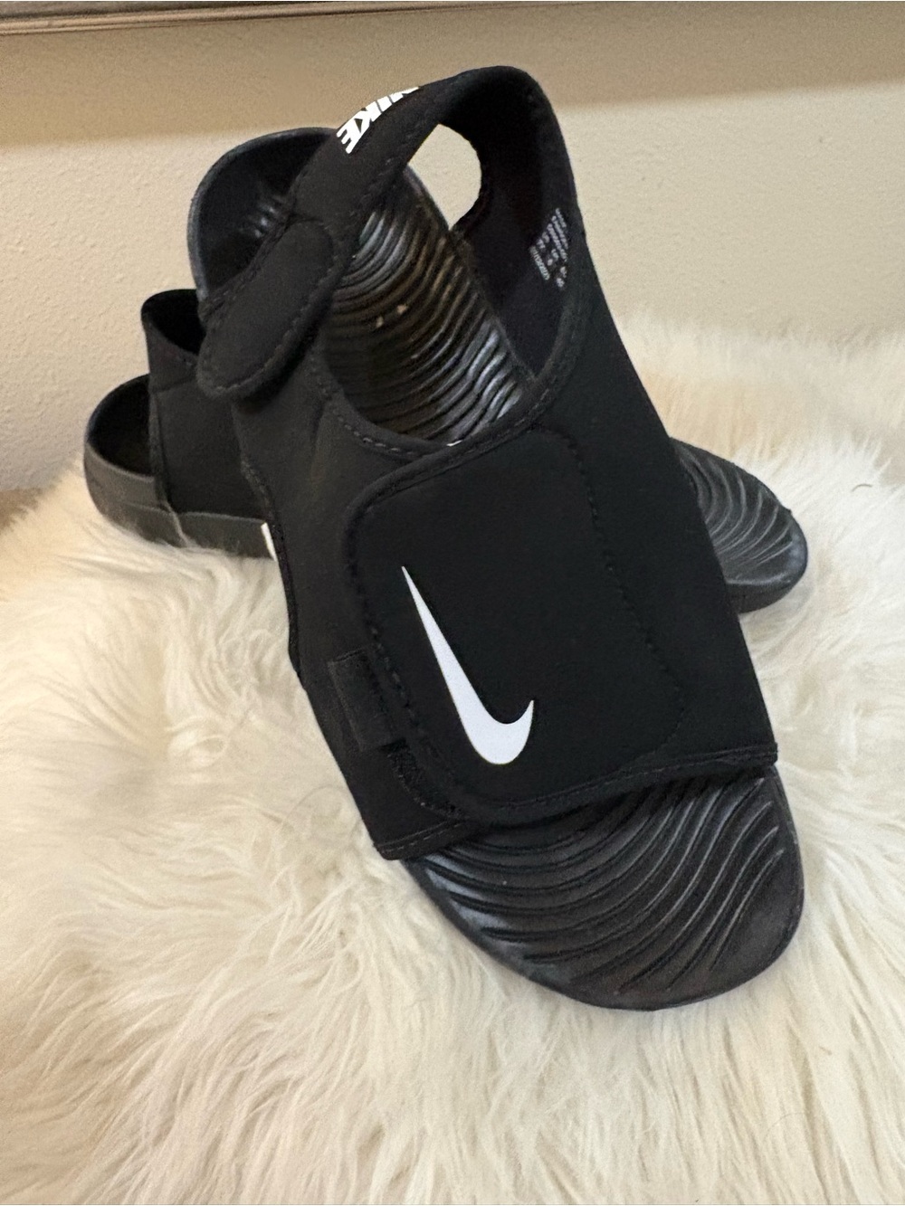 Nike Black and White Velcro Slide Sandals